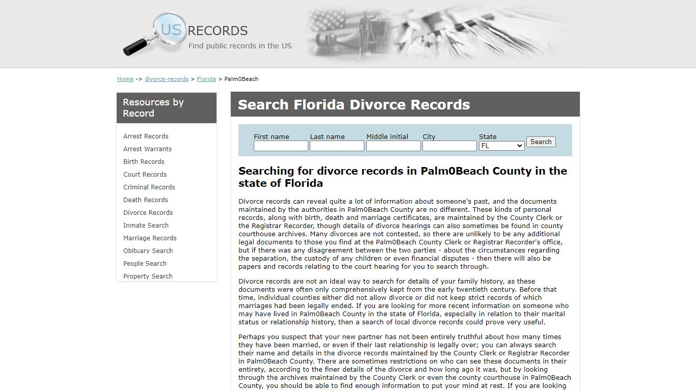 Search Divorce Records Palm Beach Florida | US Records